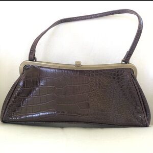 Vintage Faux Reptile and Skin Purse Brown Lined Mid Century 60s Handbag Purse